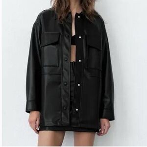 Zara black leather over shirt